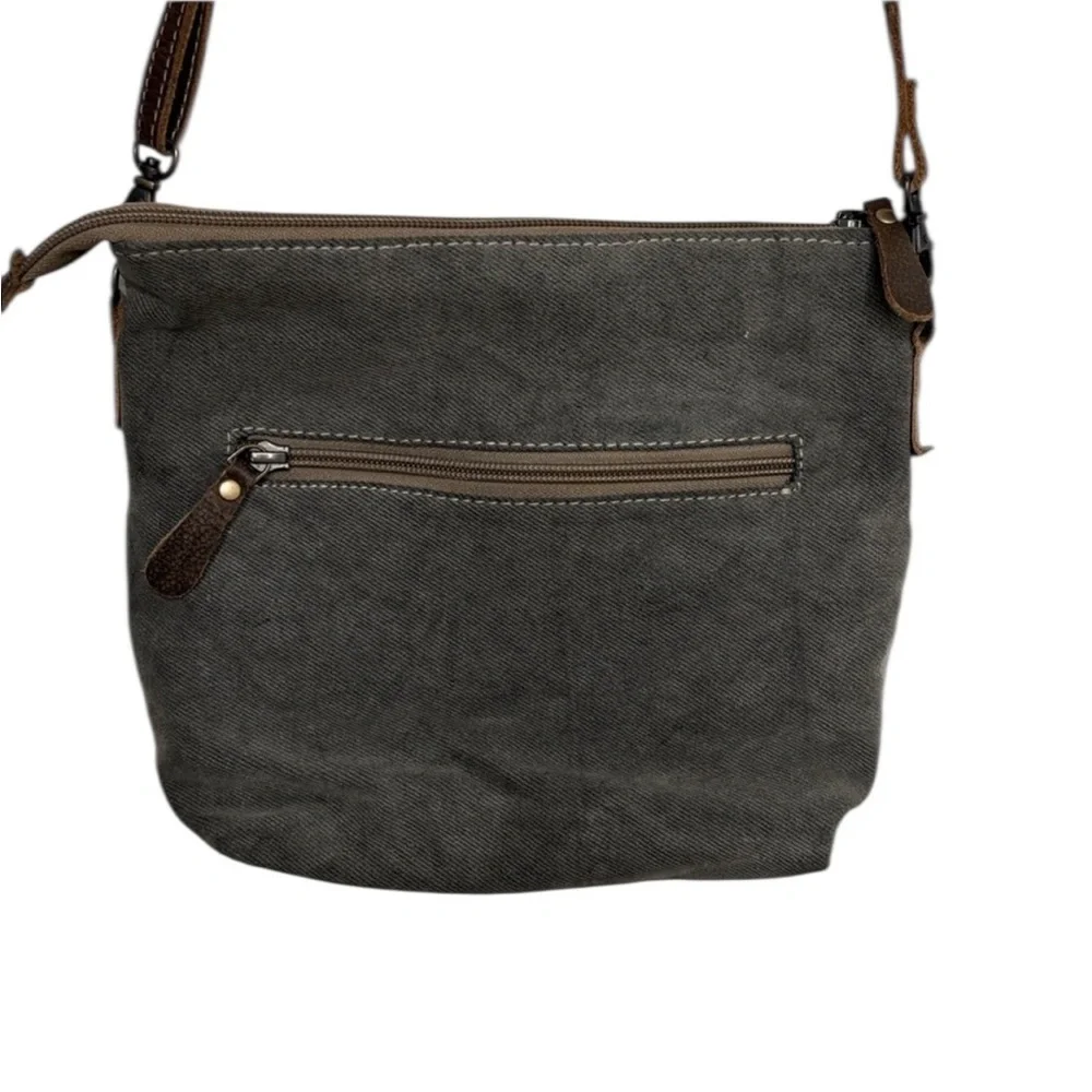 Myra Brown Leather Grey Arrow Medium Crossbody Bag